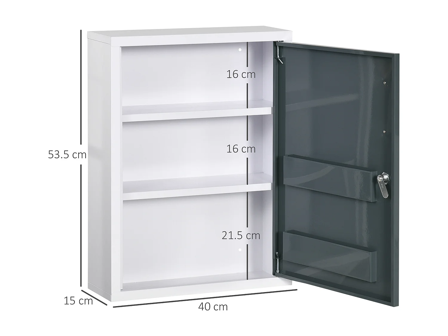 Armadietto medicinali con 3 ripiani e blocco con chiavi