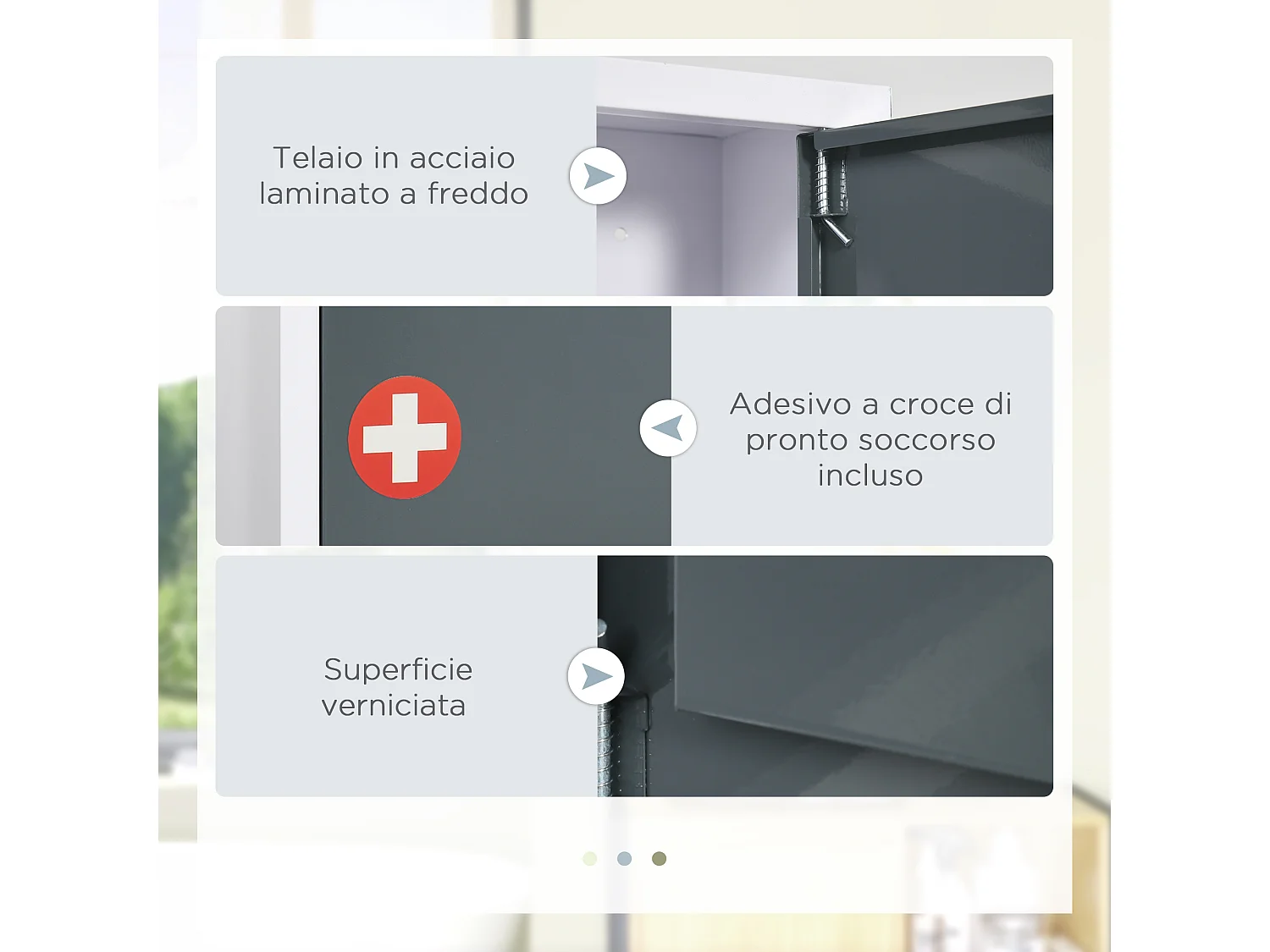 Armadietto medicinali con 3 ripiani e blocco con chiavi