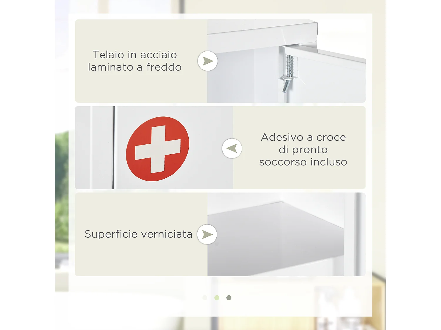 Armadietto medicinali a 3 ripiani in acciaio 40x15x53.5 cm bianco