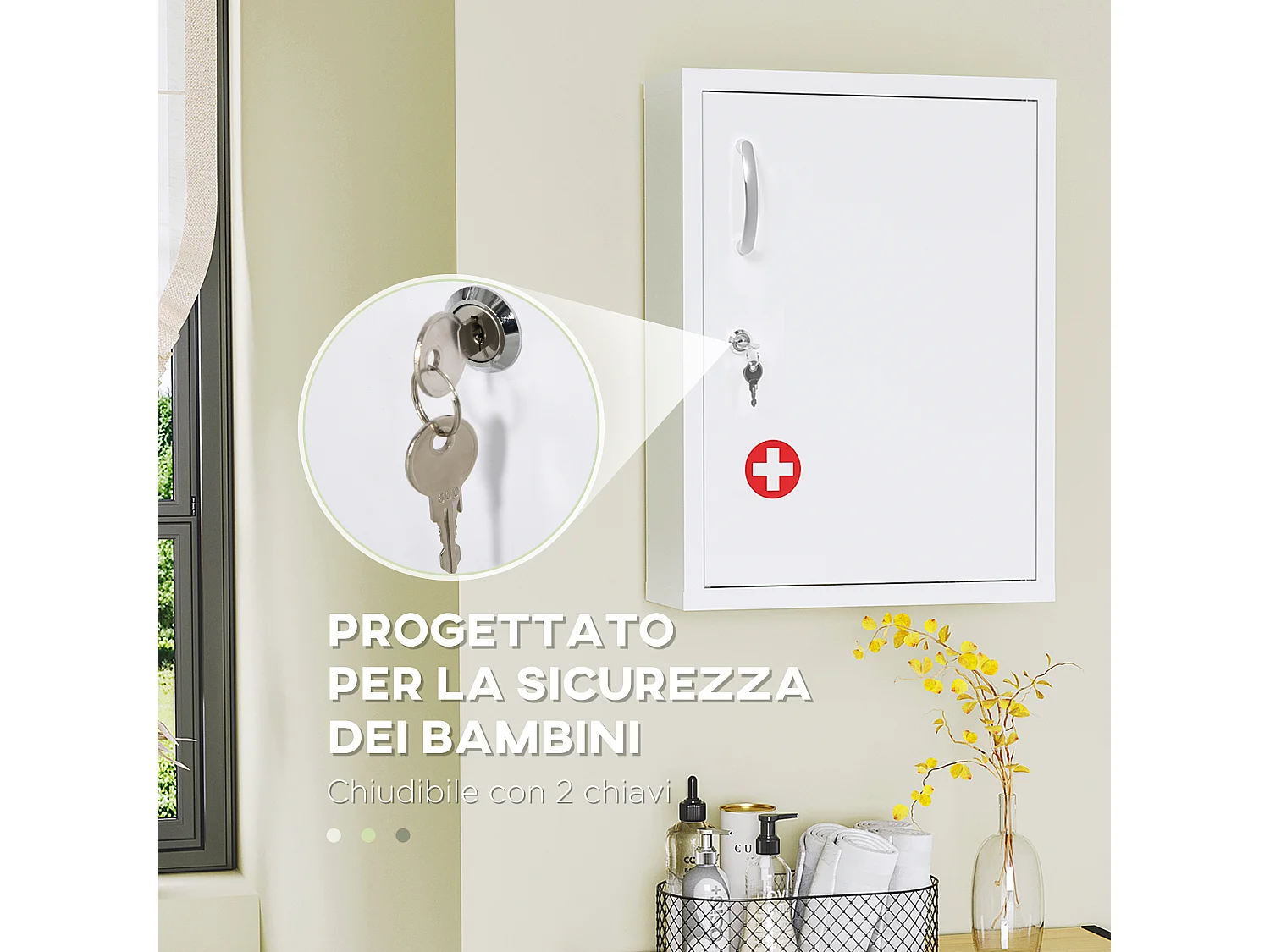 Armadietto medicinali a 3 ripiani in acciaio 40x15x53.5 cm bianco