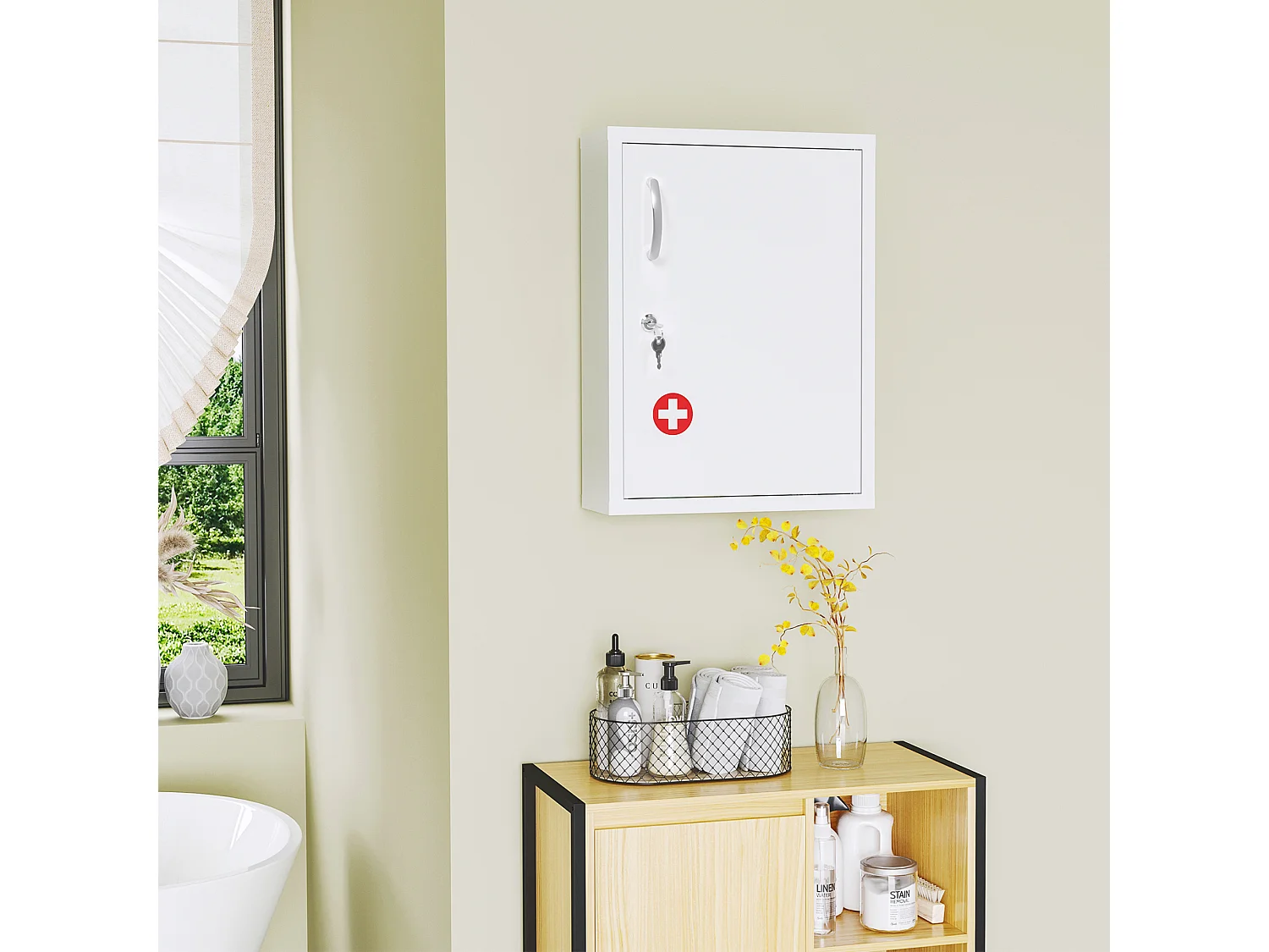 Armadietto medicinali a 3 ripiani in acciaio 40x15x53.5 cm bianco