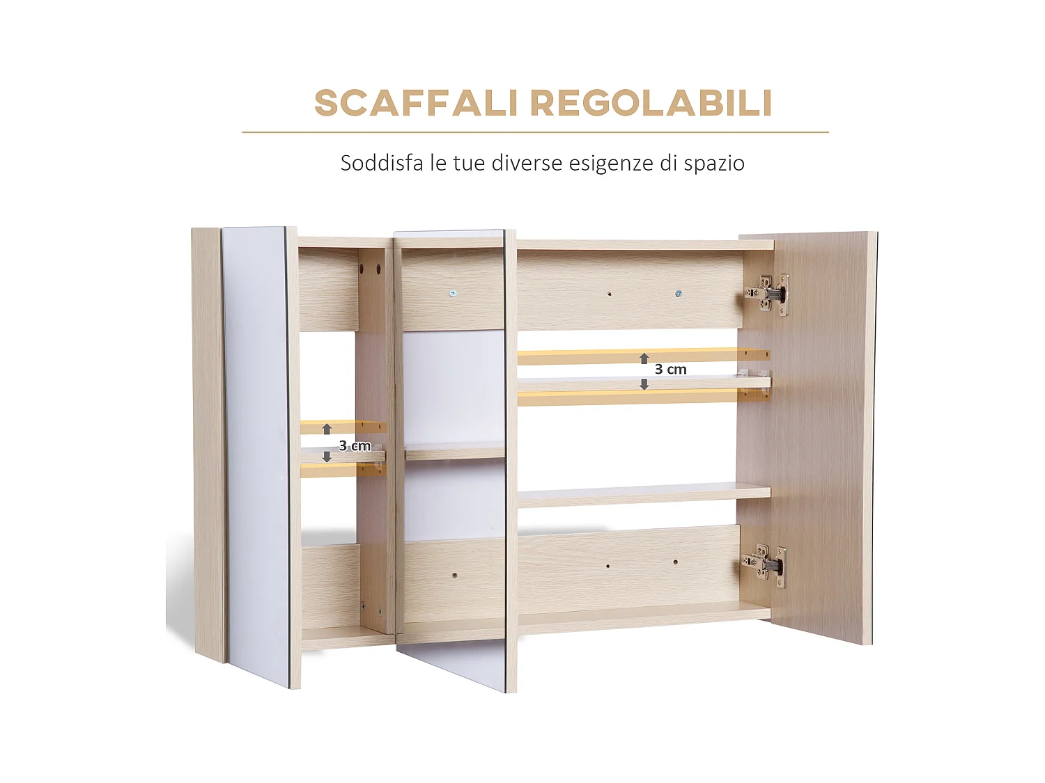 Armadietto pensile da bagno a parete con specchio in legno marrone