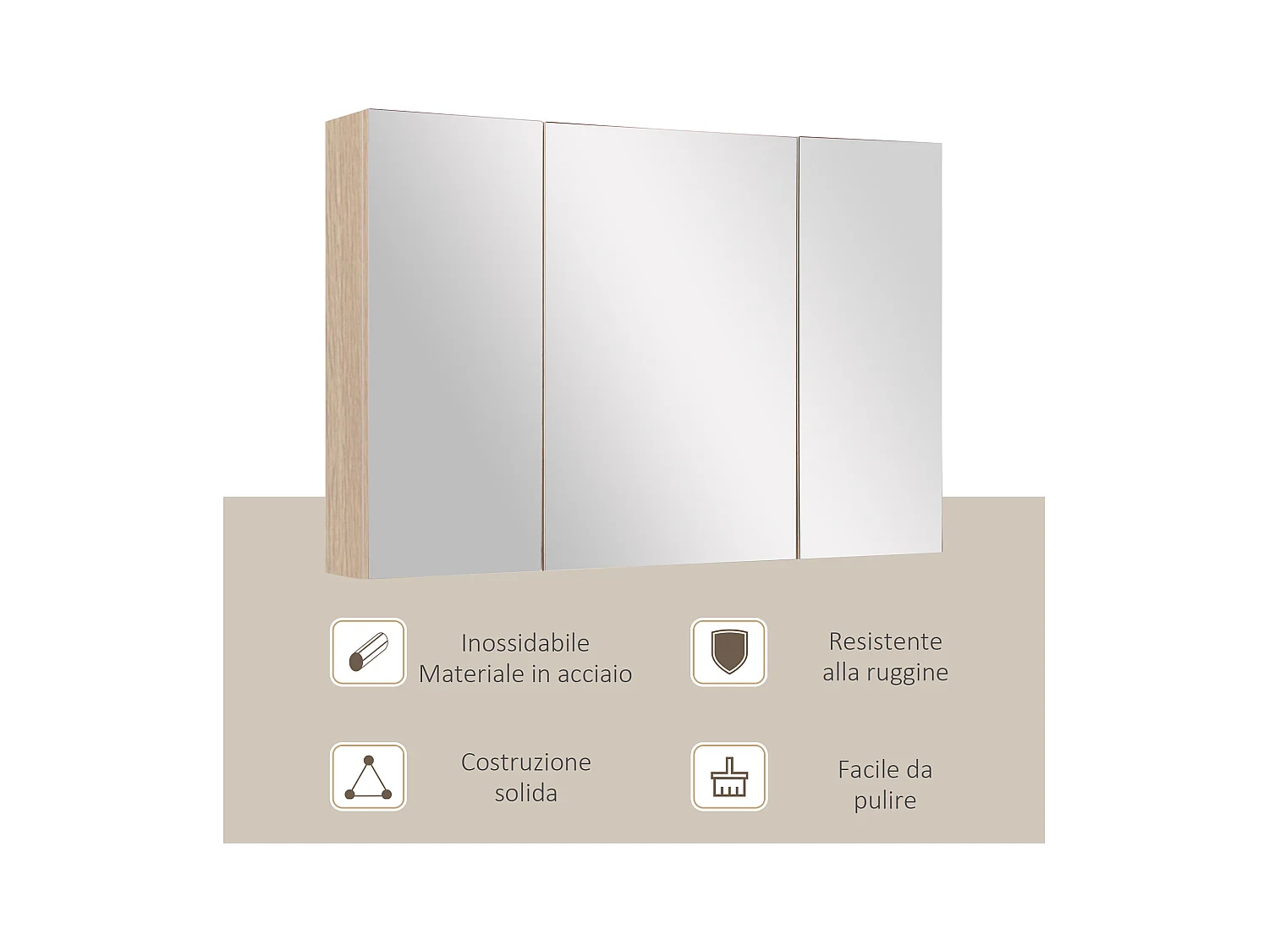 Armadietto pensile da bagno a parete con specchio in legno marrone