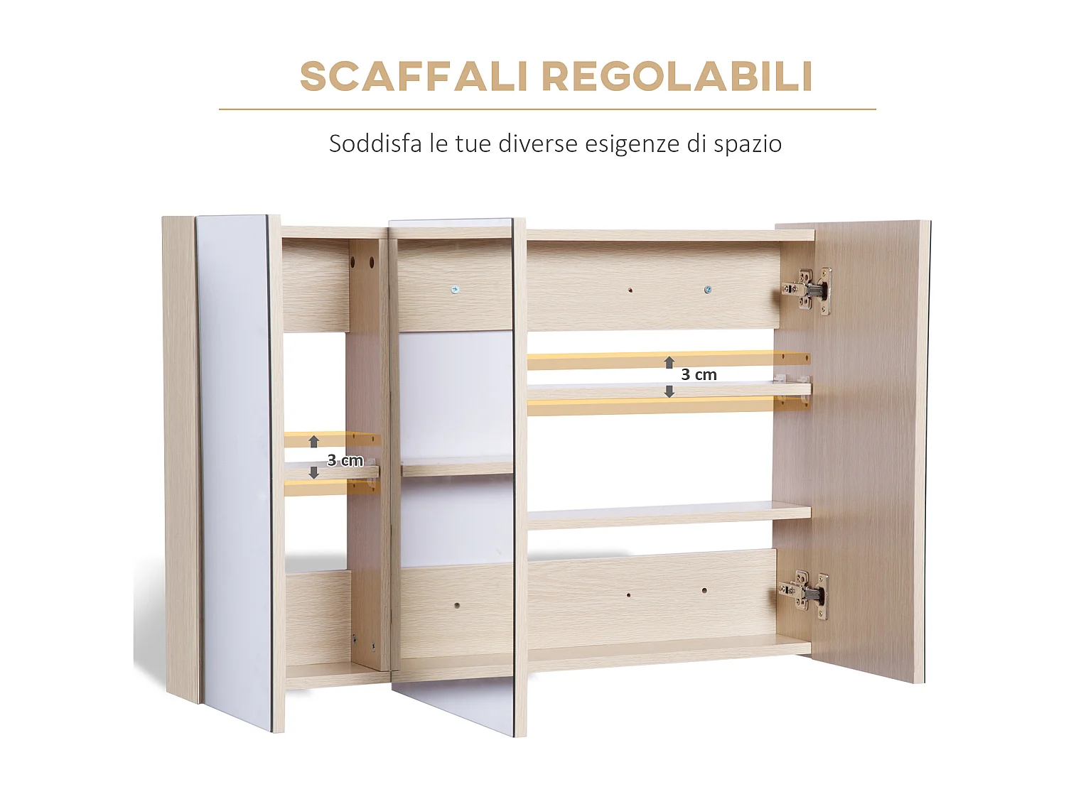 Armadietto pensile da bagno a parete con specchio in legno marrone