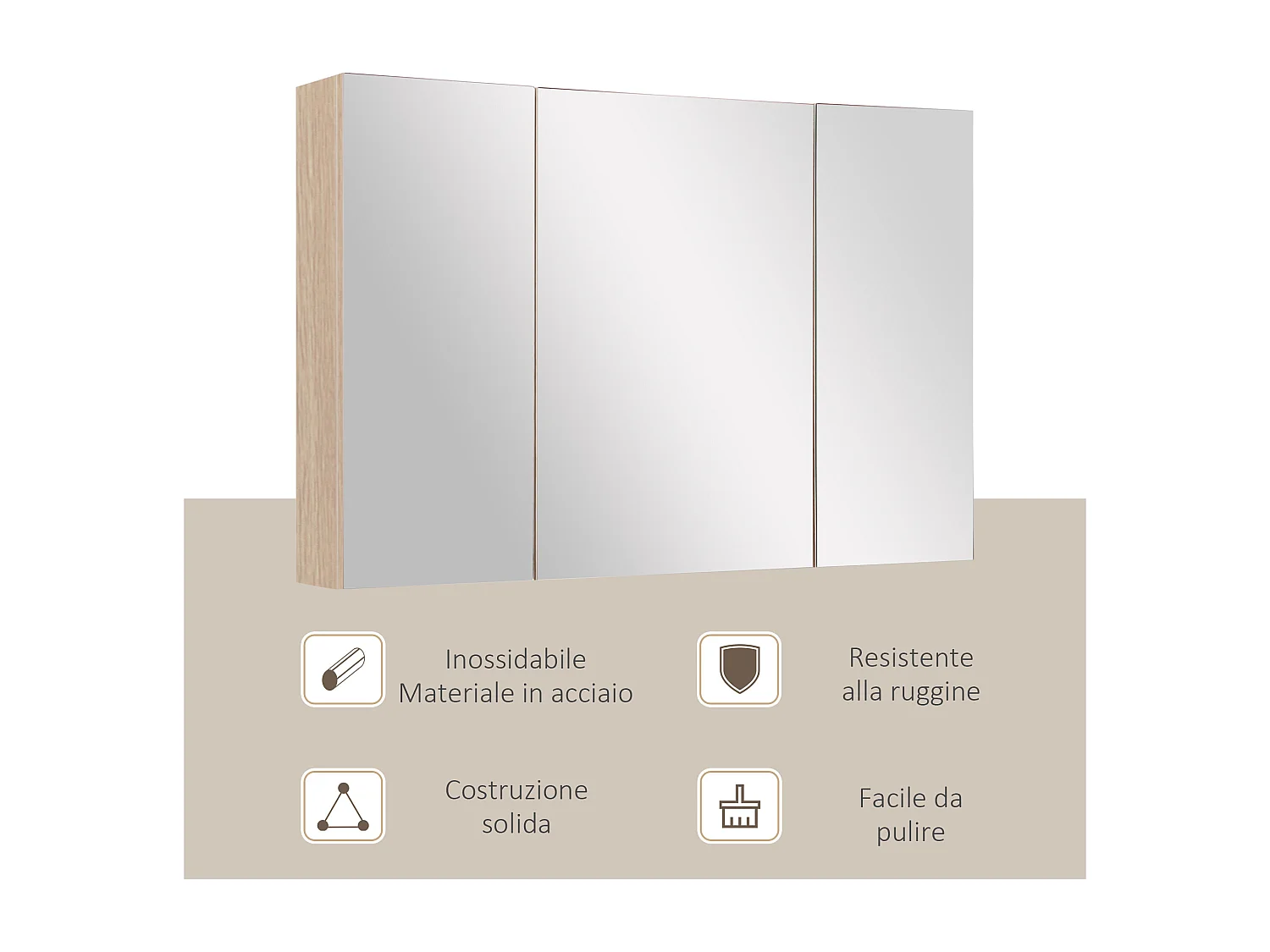 Armadietto pensile da bagno a parete con specchio in legno marrone