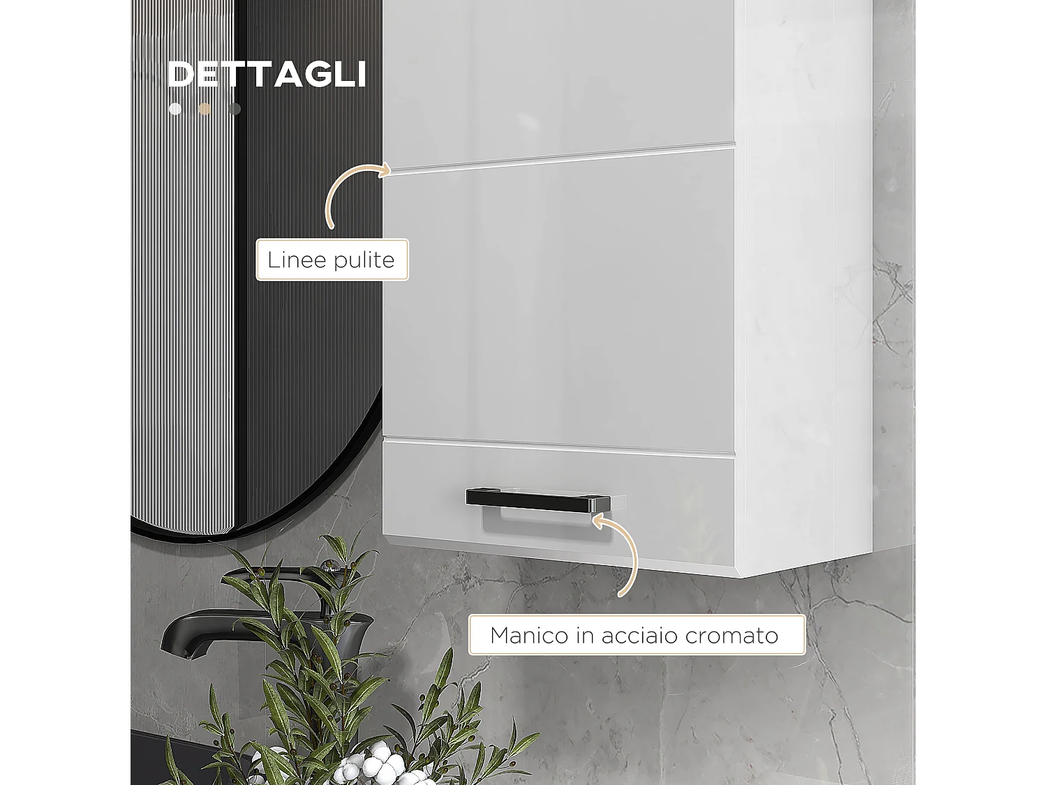 Mobiletto bagno a 3 ripiani con montaggio a parete in mdf