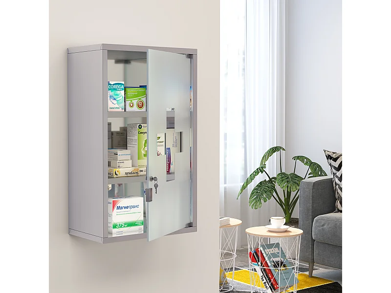 Armadietto per medicinali con 3 ripiani e serratura in acciaio