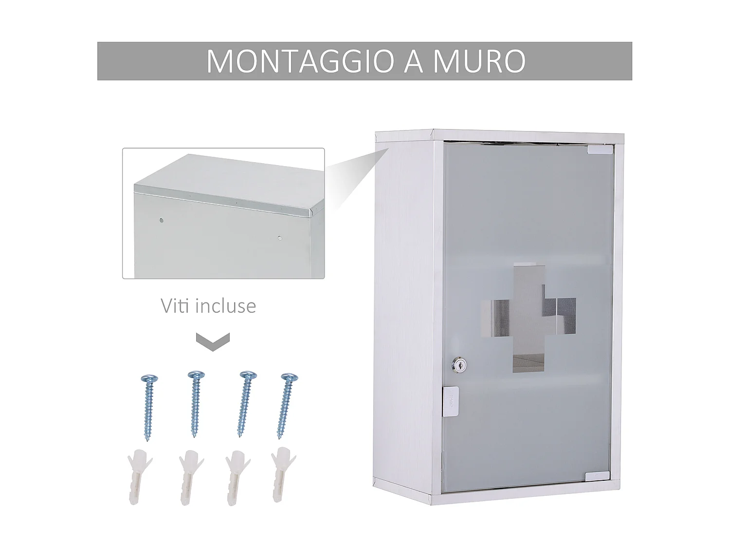 Armadietto per medicinali con 3 ripiani e serratura in acciaio