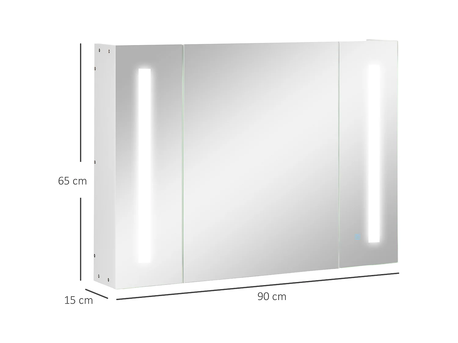 Specchio da bagno con 3 armadietti 3 ripiani e luce led bianco