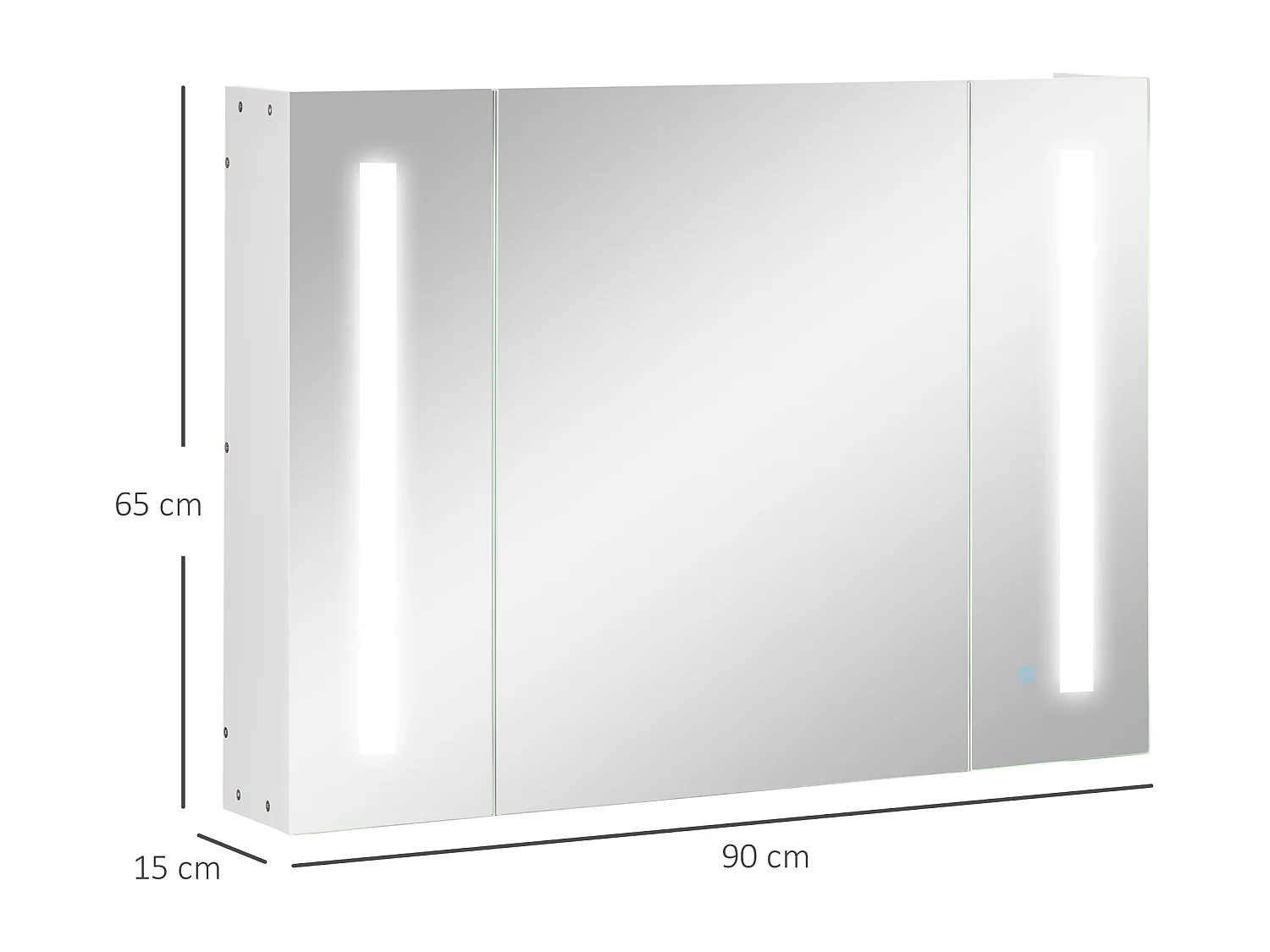 Specchio da bagno con 3 armadietti 3 ripiani e luce led bianco