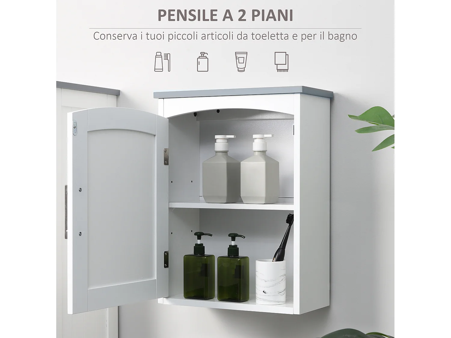 Pensile bagno con mensola regolabile 41x18.5x52cm bianco