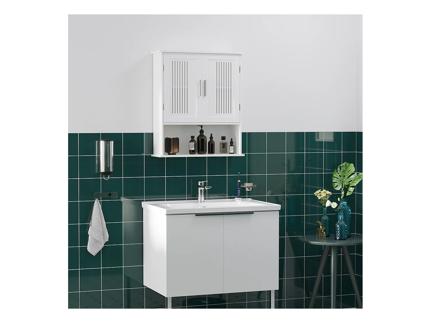 Mobiletto da bagno a muro con armadietto e ripiano bianco