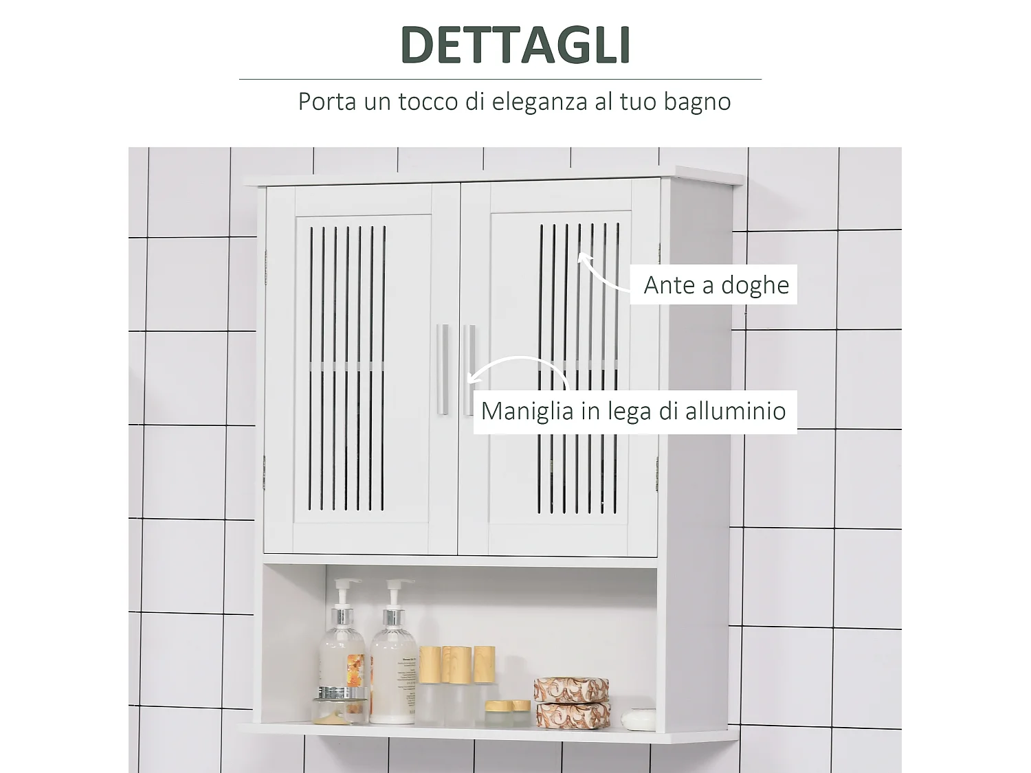 Mobiletto da bagno a muro con armadietto e ripiano bianco