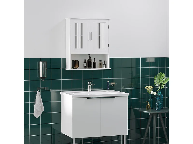 Mobiletto da bagno a muro con armadietto e ripiano bianco