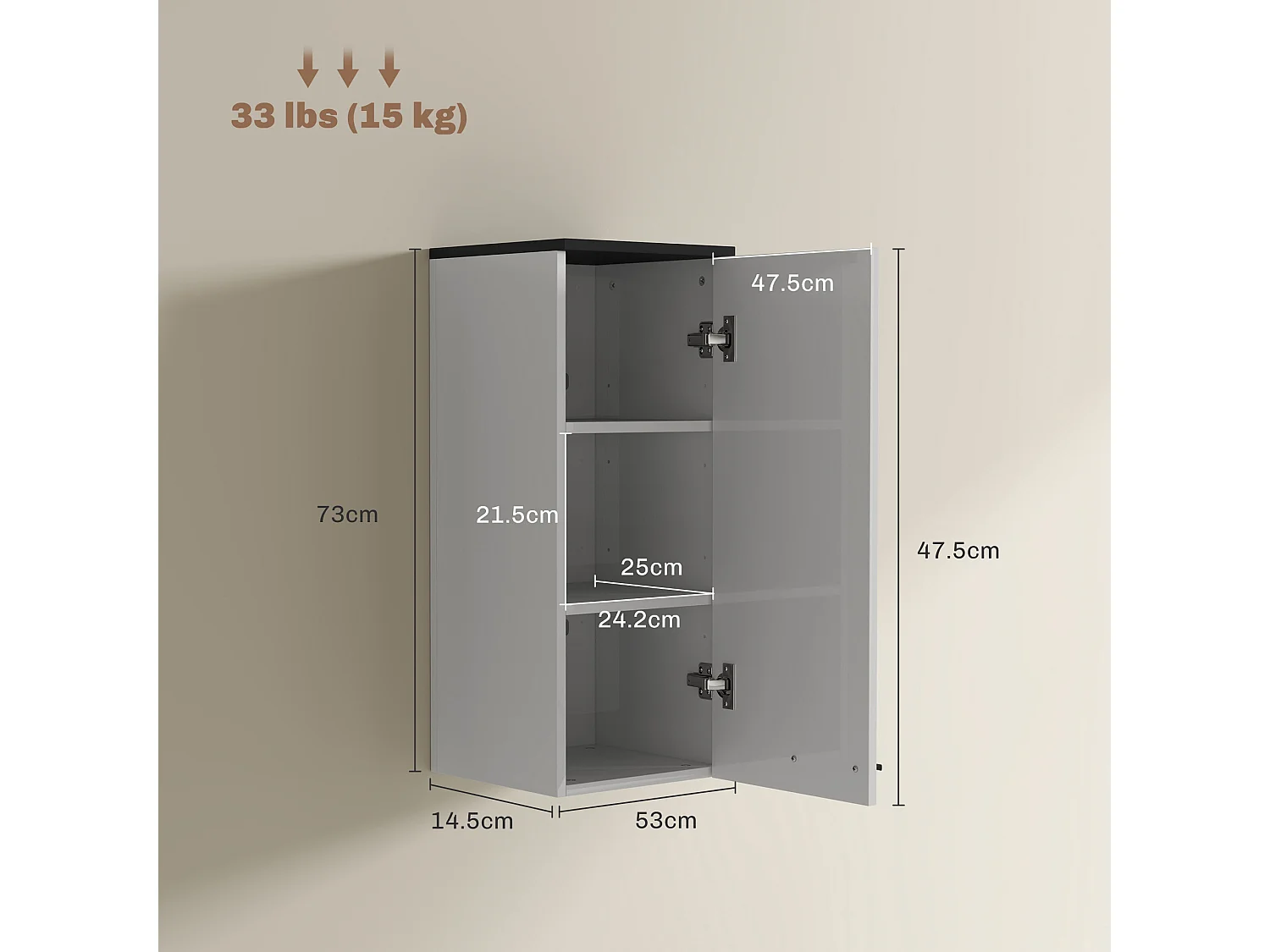 Armadietto bagno pensile 3 vani e ripiani regolabili bianco