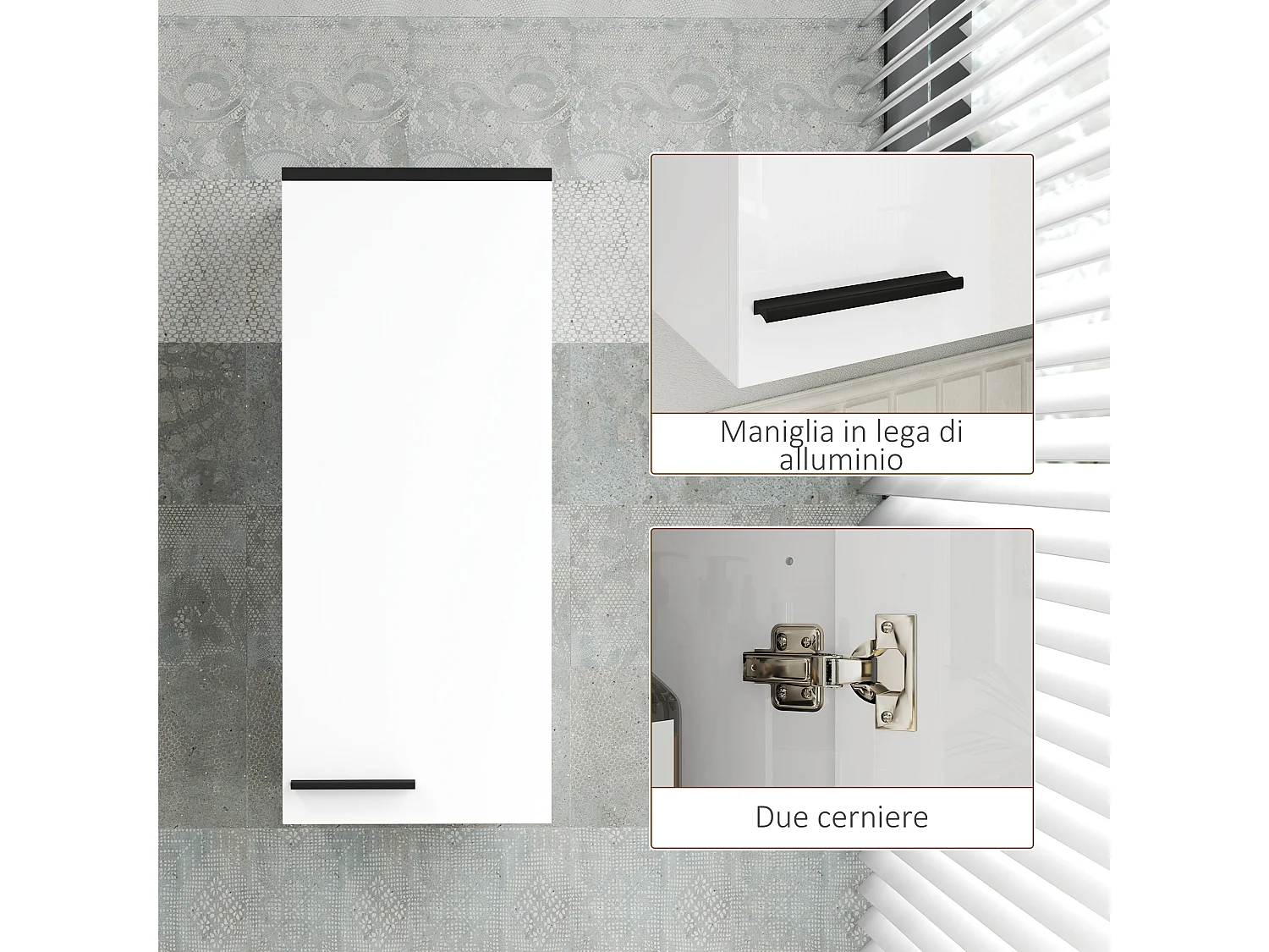 Armadietto bagno pensile 3 vani e ripiani regolabili bianco