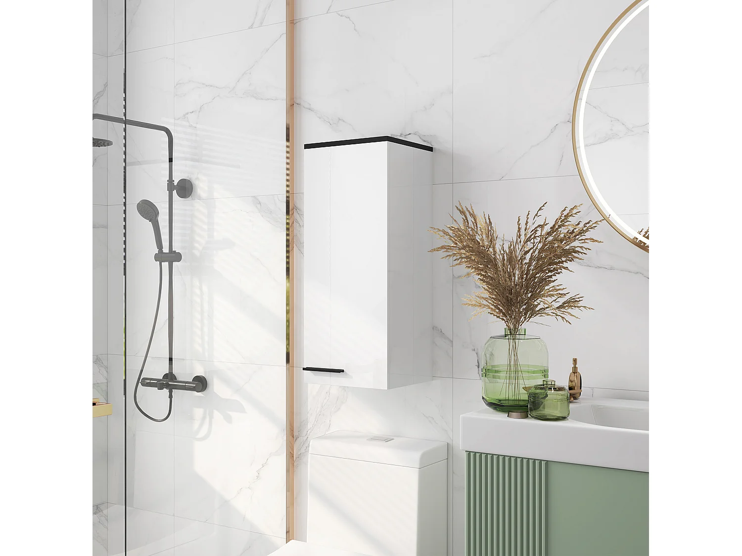 Armadietto bagno pensile 3 vani e ripiani regolabili bianco