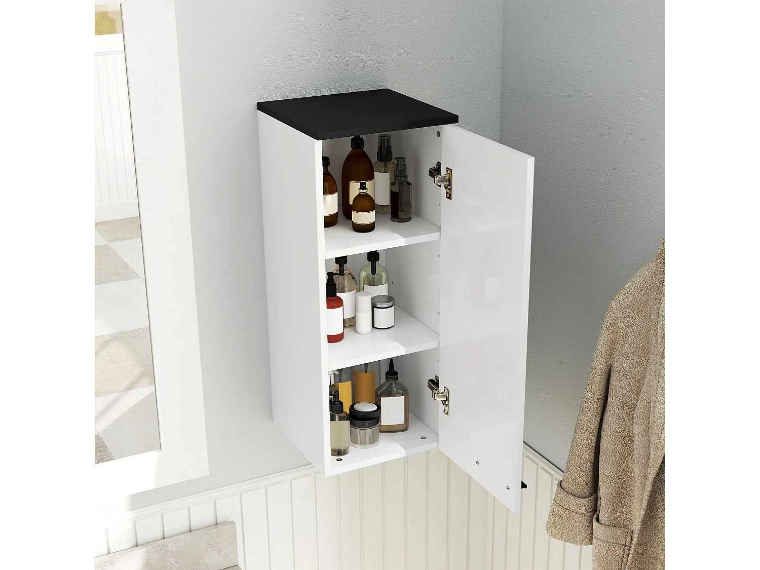 Armadietto bagno pensile 3 vani e ripiani regolabili bianco