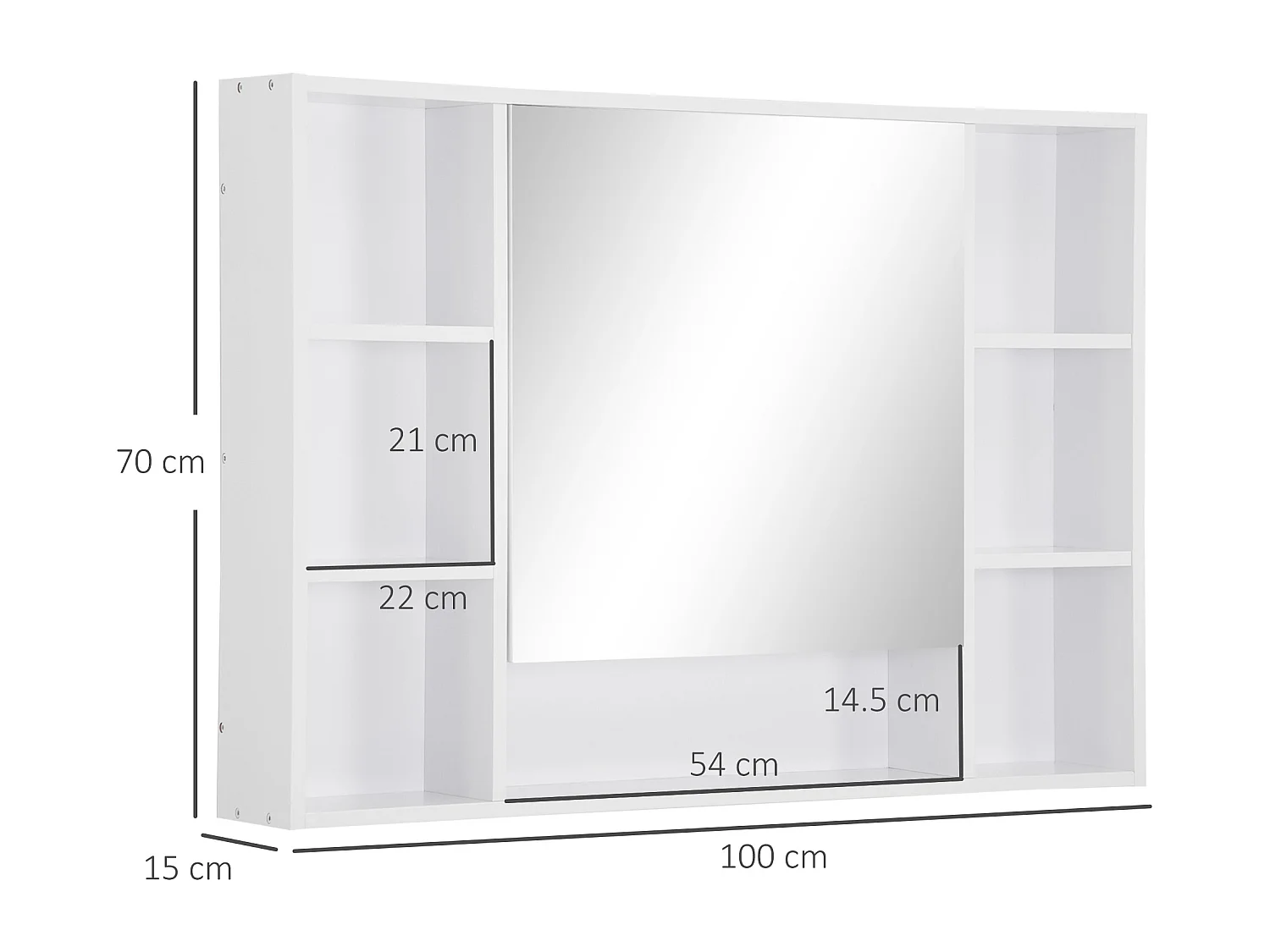 Mobile specchiera bagno con mensole e armadietto bianco