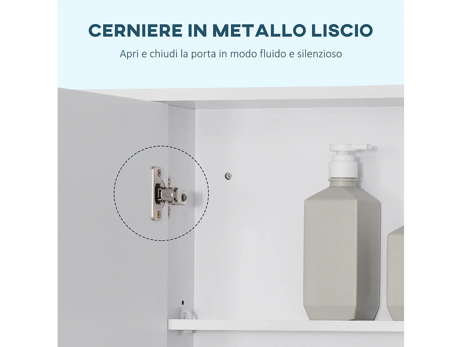 Mobile specchiera bagno con mensole e armadietto bianco