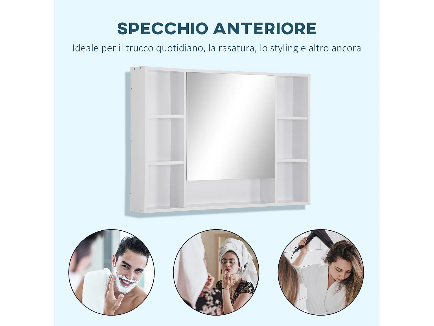 Mobile specchiera bagno con mensole e armadietto bianco