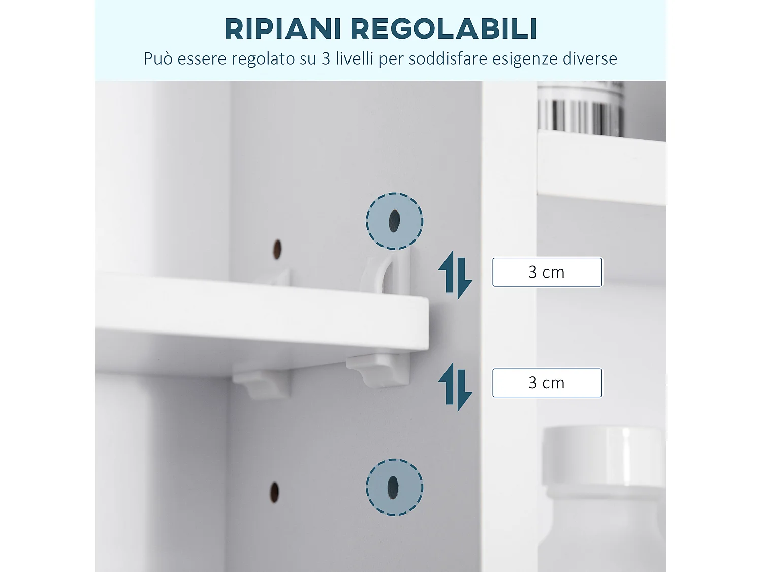 Mobile specchiera bagno con mensole e armadietto bianco