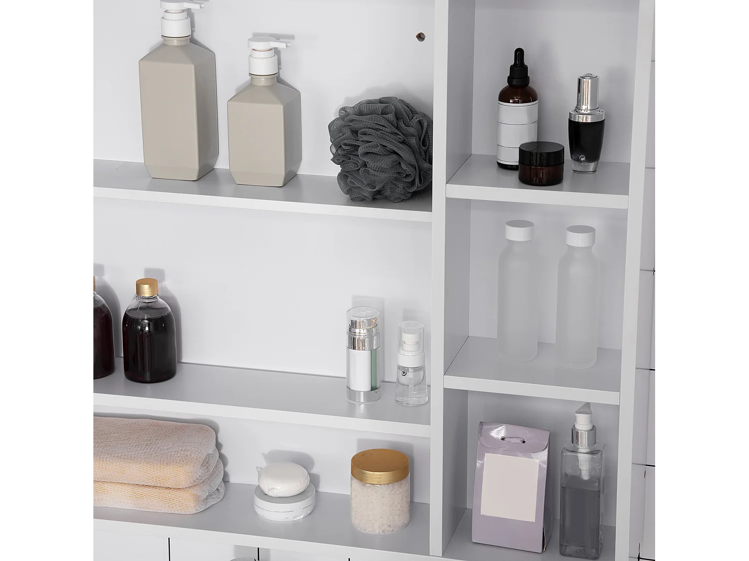 Mobile specchiera bagno con mensole e armadietto bianco