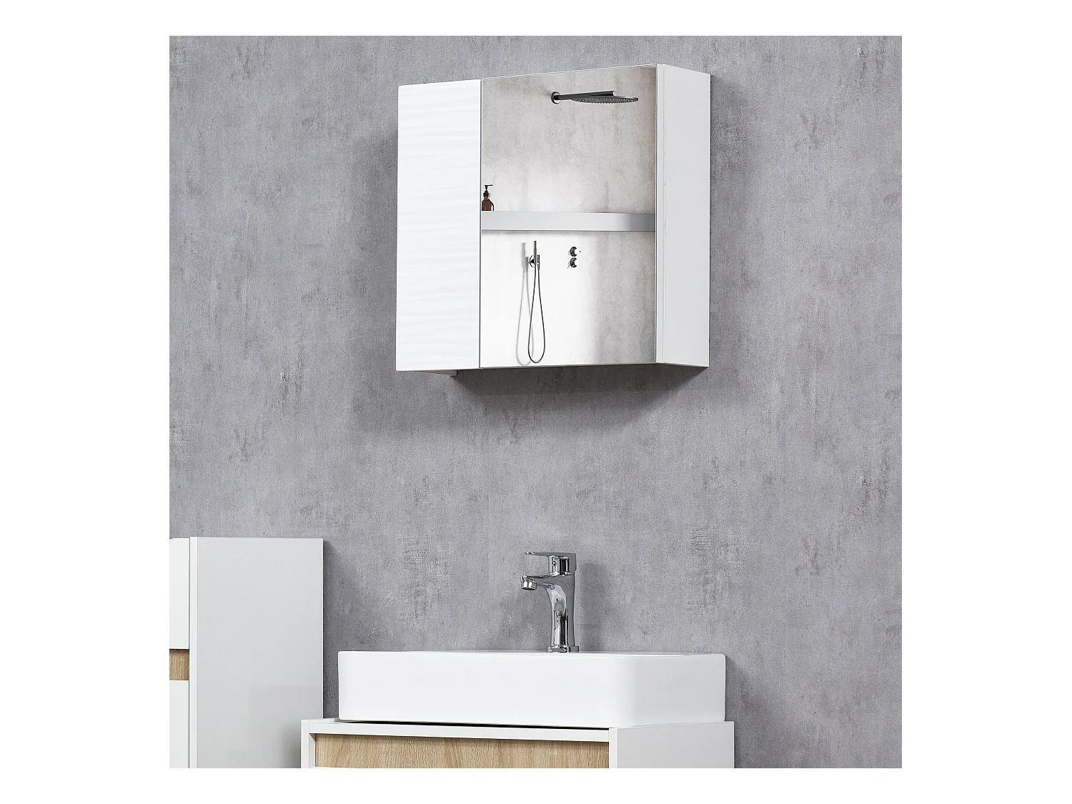 Armadio a specchio da bagno in truciolato e vetro 4 ripiani