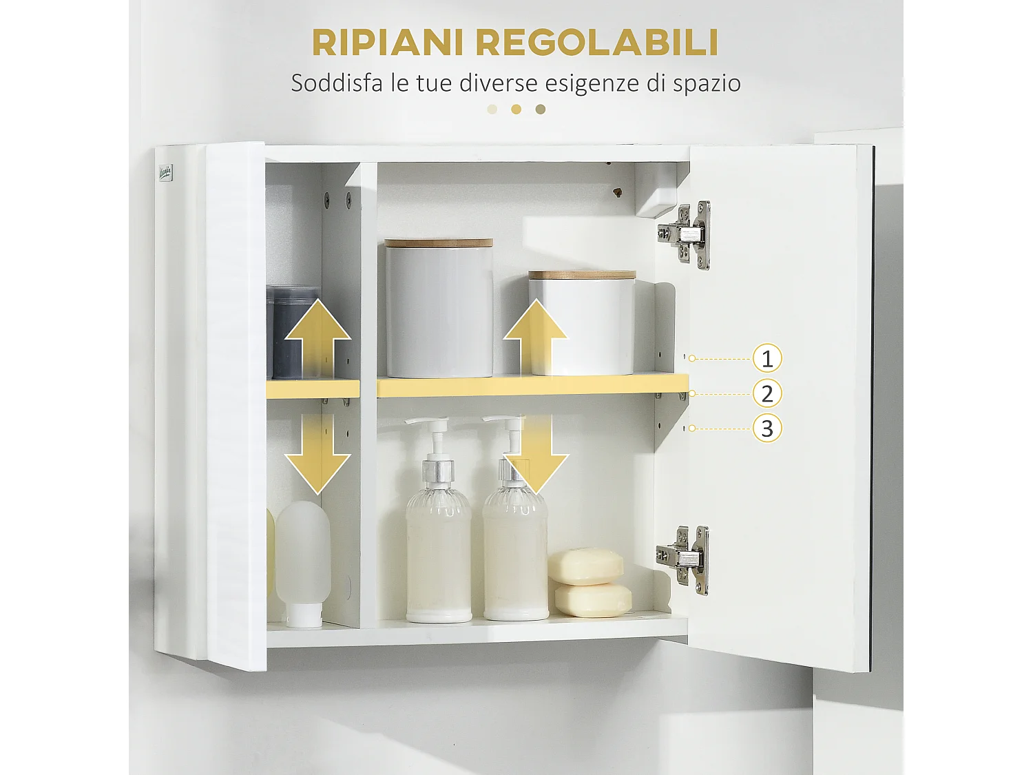 Armadio a specchio da bagno in truciolato e vetro 4 ripiani