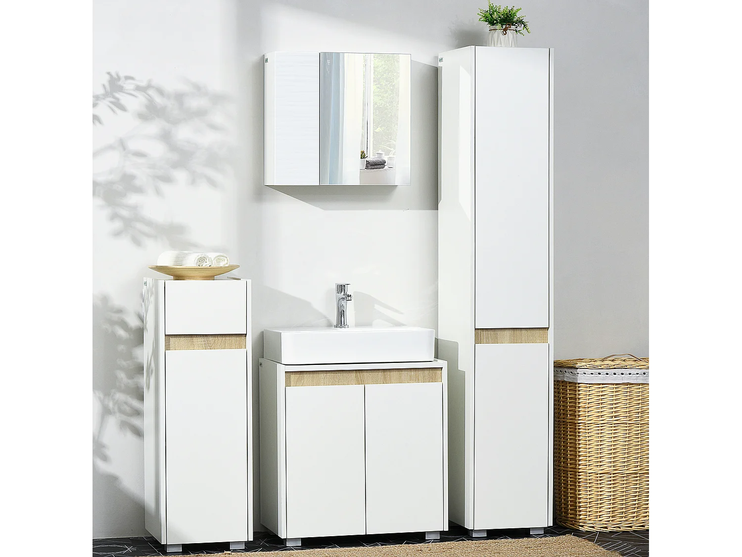 Armadio a specchio da bagno in truciolato e vetro 4 ripiani