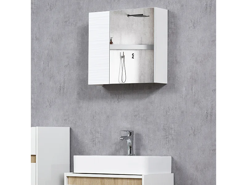 Armadio a specchio da bagno in truciolato e vetro 4 ripiani