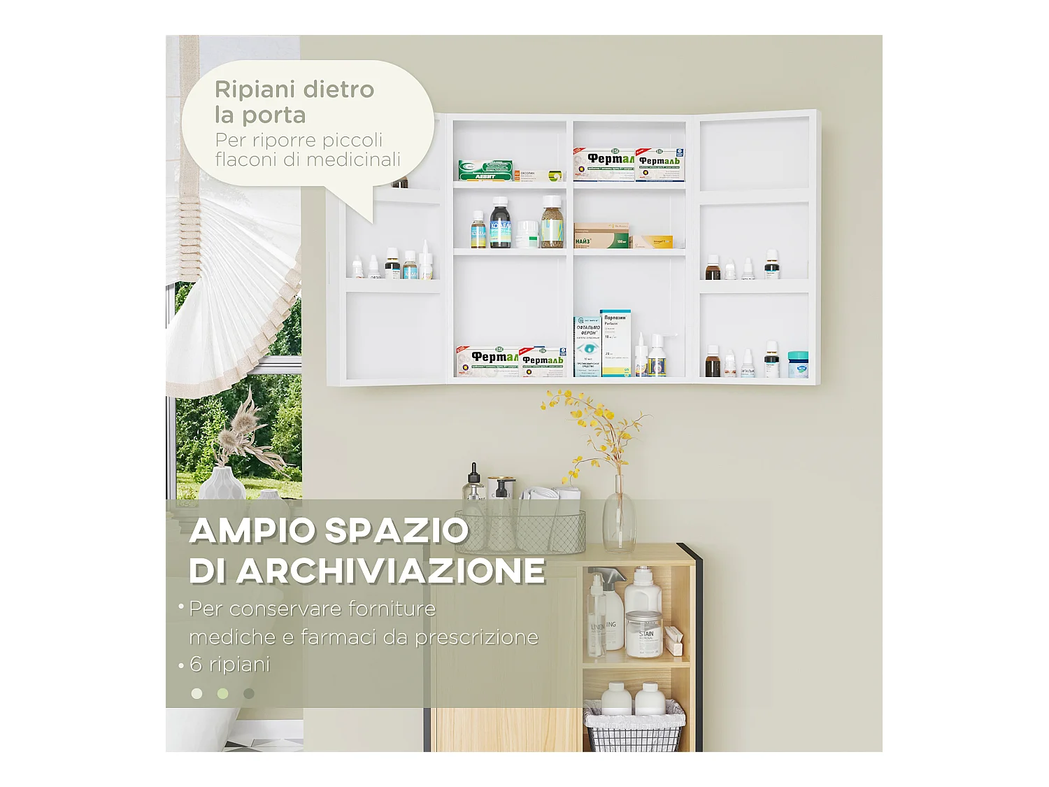 Armadietto medicinali a 6 ripiani in acciaio 55x18x60 cm bianco