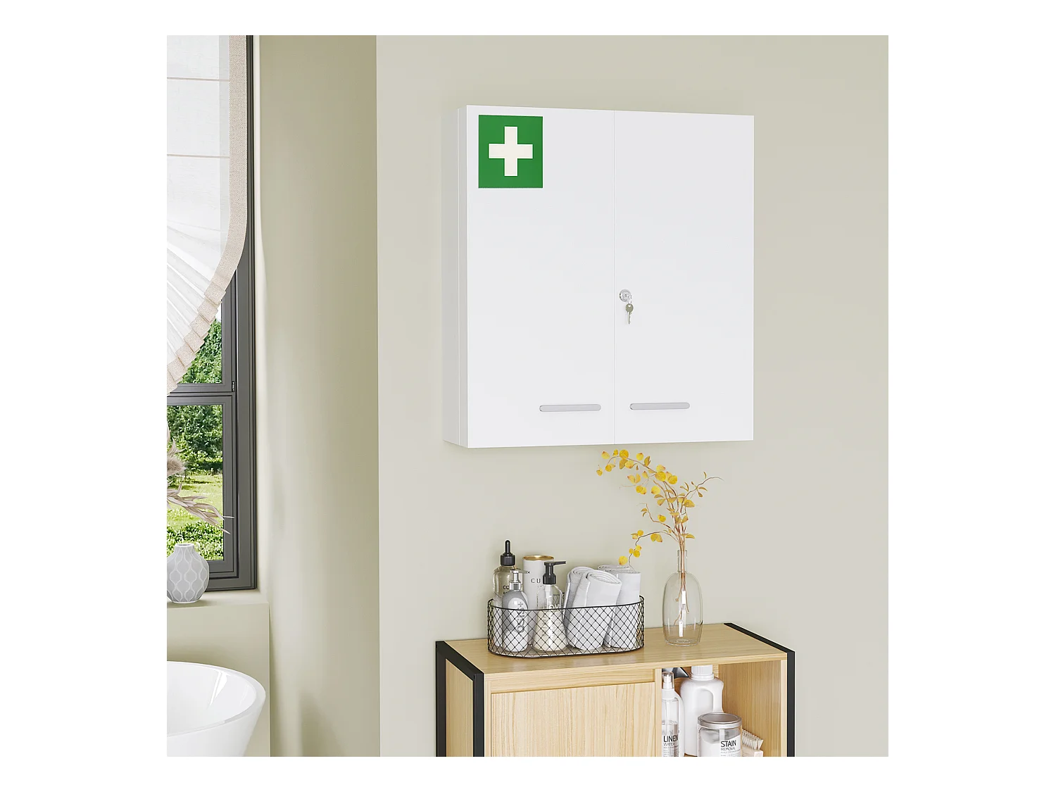 Armadietto medicinali a 6 ripiani in acciaio 55x18x60 cm bianco