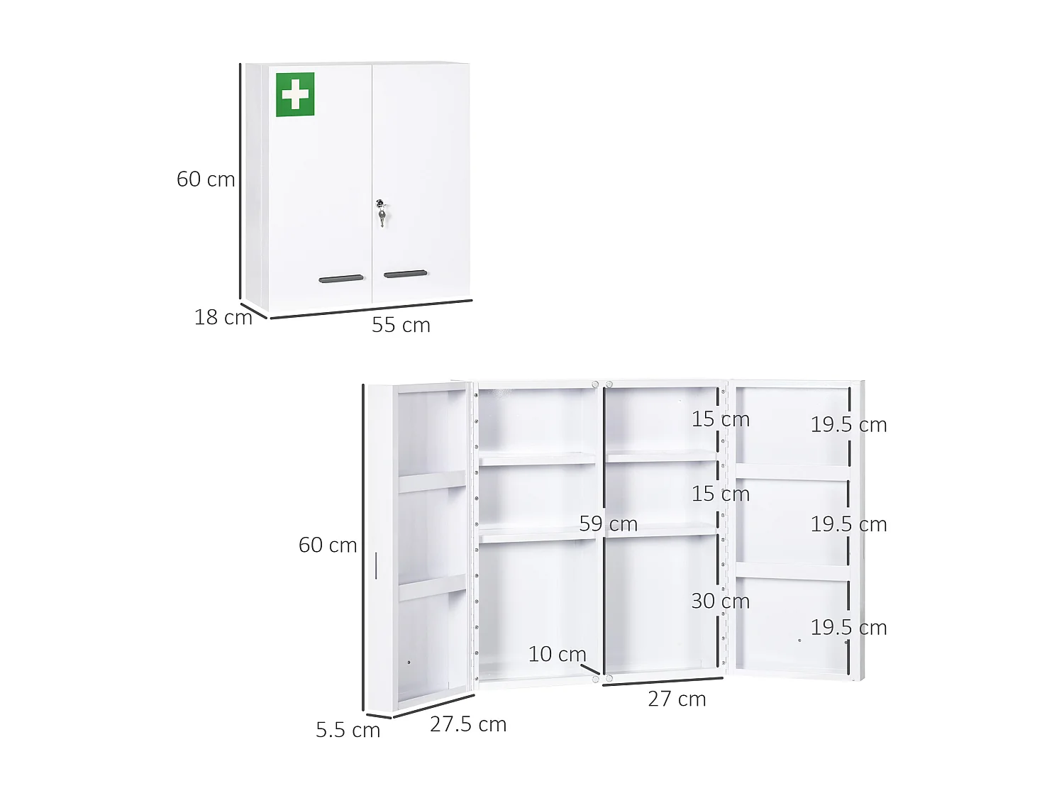 Armadietto medicinali a 6 ripiani in acciaio 55x18x60 cm bianco