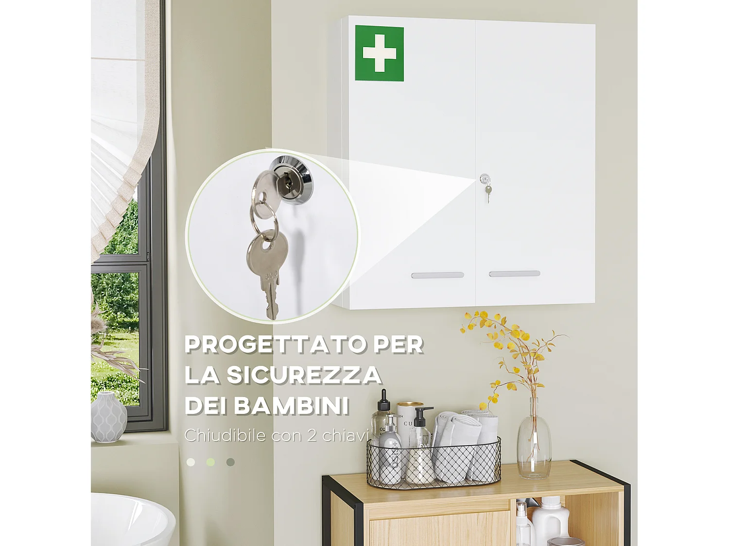 Armadietto medicinali a 6 ripiani in acciaio 55x18x60 cm bianco