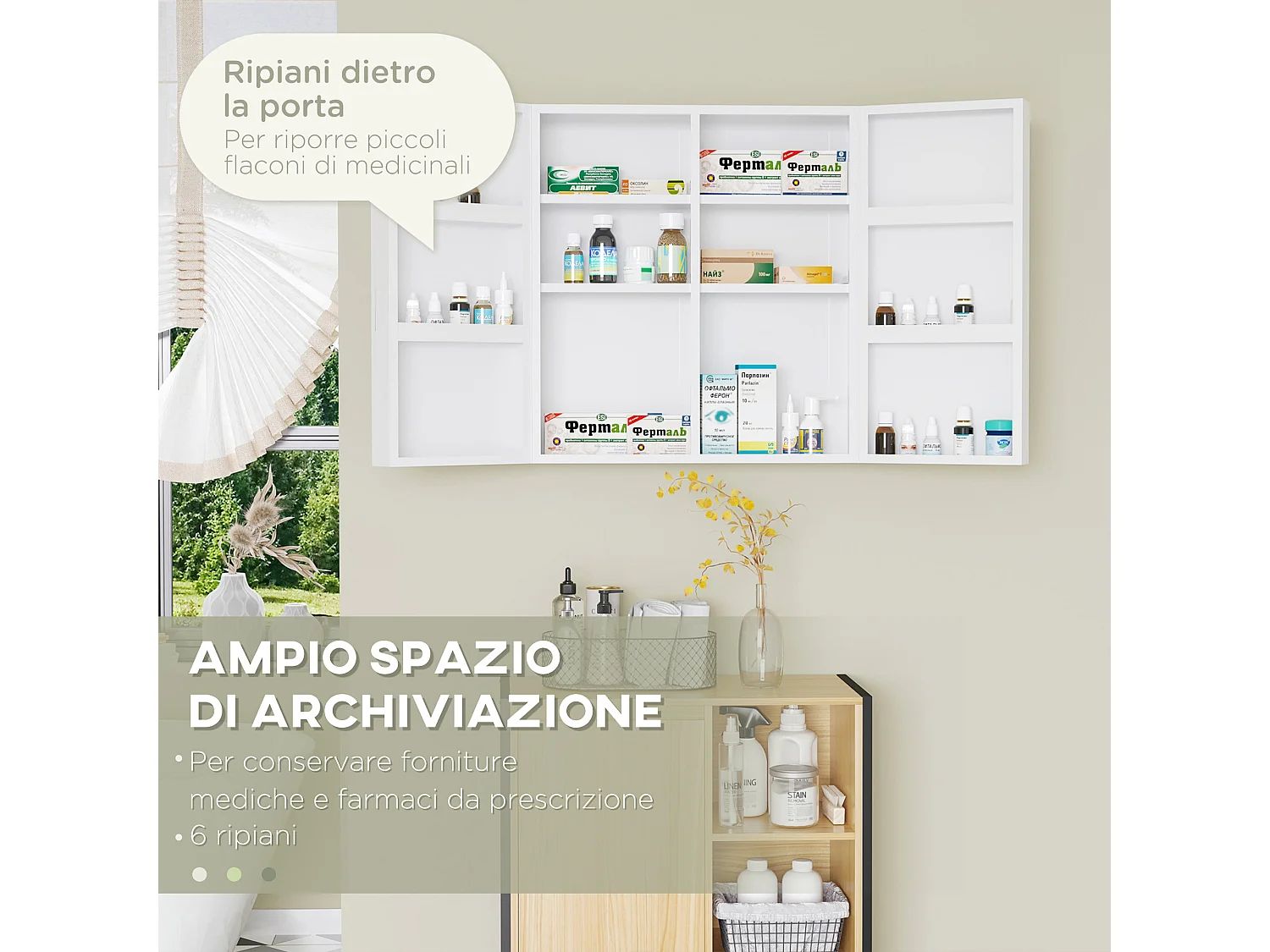 Armadietto medicinali a 6 ripiani in acciaio 55x18x60 cm bianco