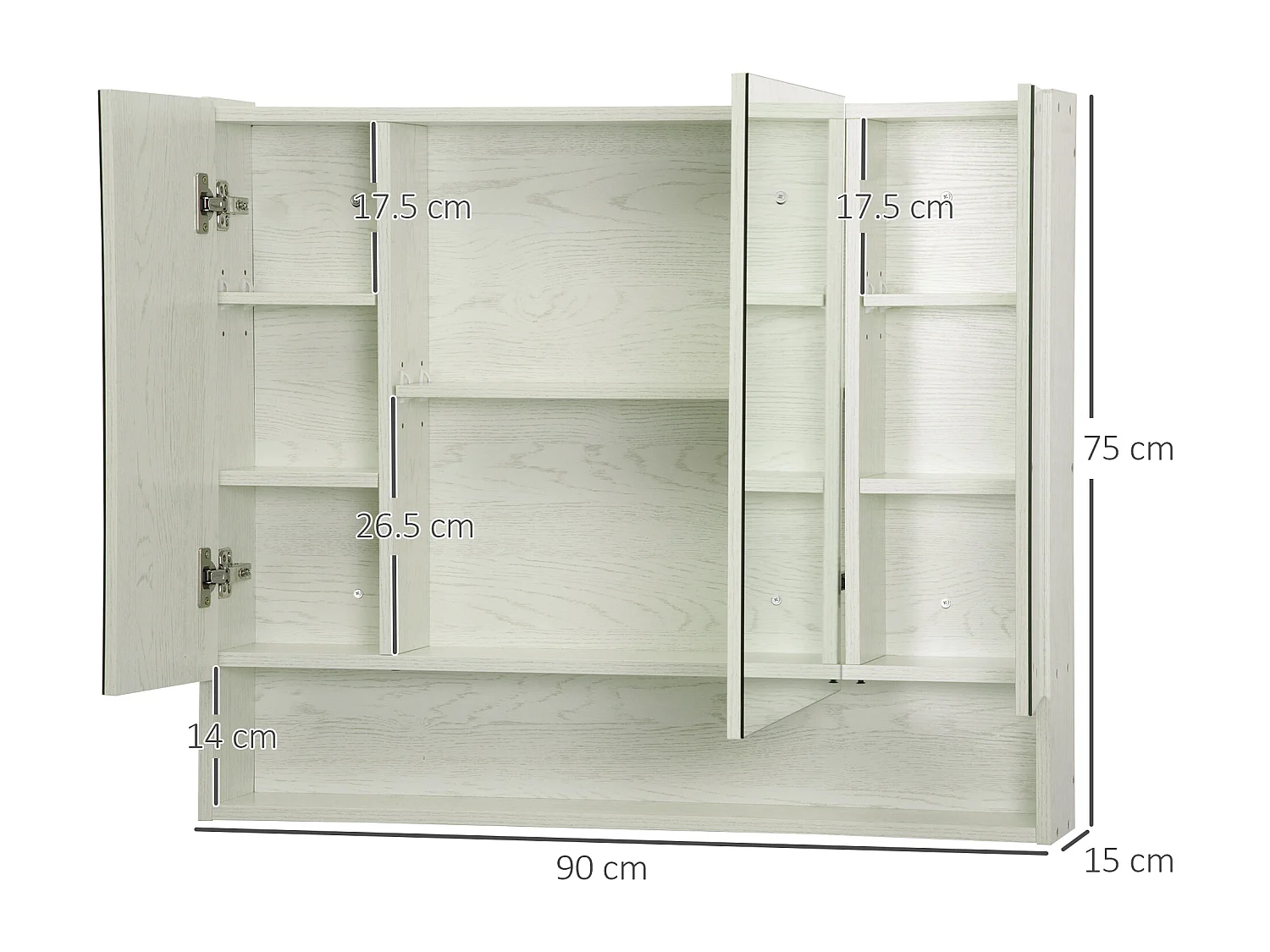 Armadietto a specchio ripiani regolabili 3 porte e credenze