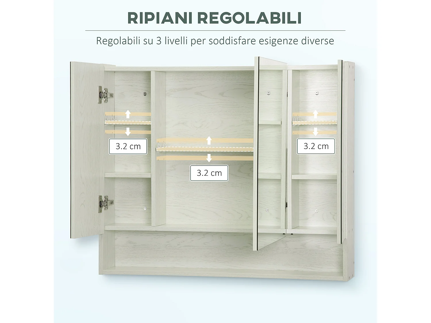 Armadietto a specchio ripiani regolabili 3 porte e credenze