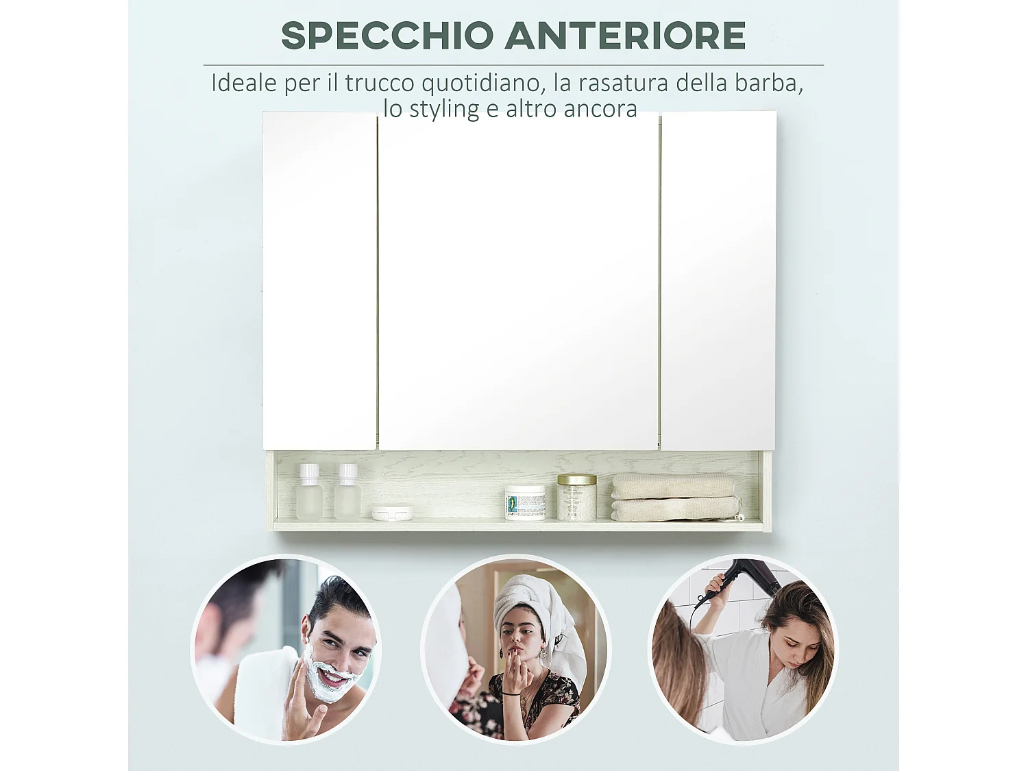 Armadietto a specchio ripiani regolabili 3 porte e credenze