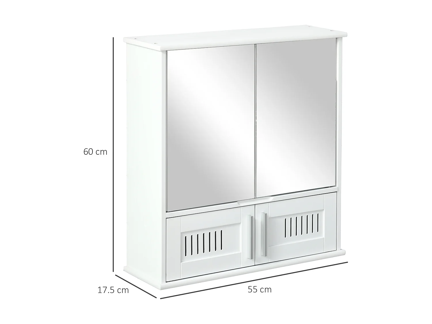 Mobiletto bagno pensile antine a specchio 55x17.5x60cm bianco