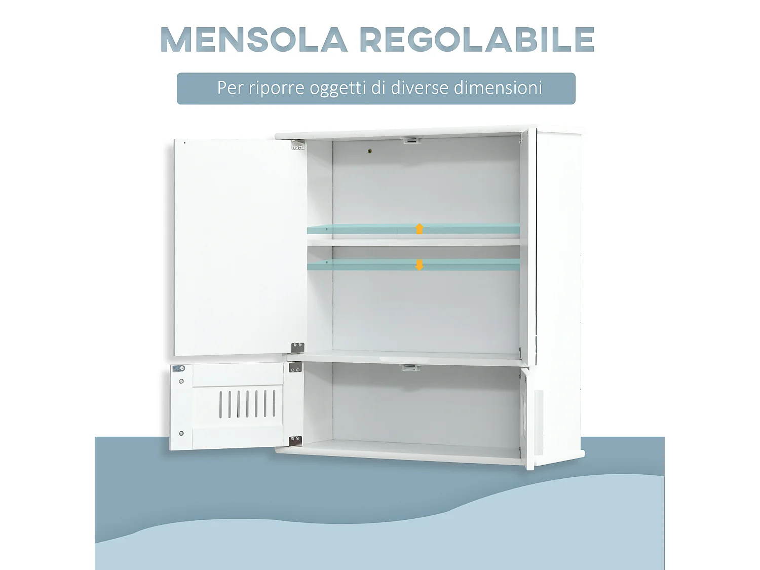 Mobiletto bagno pensile antine a specchio 55x17.5x60cm bianco