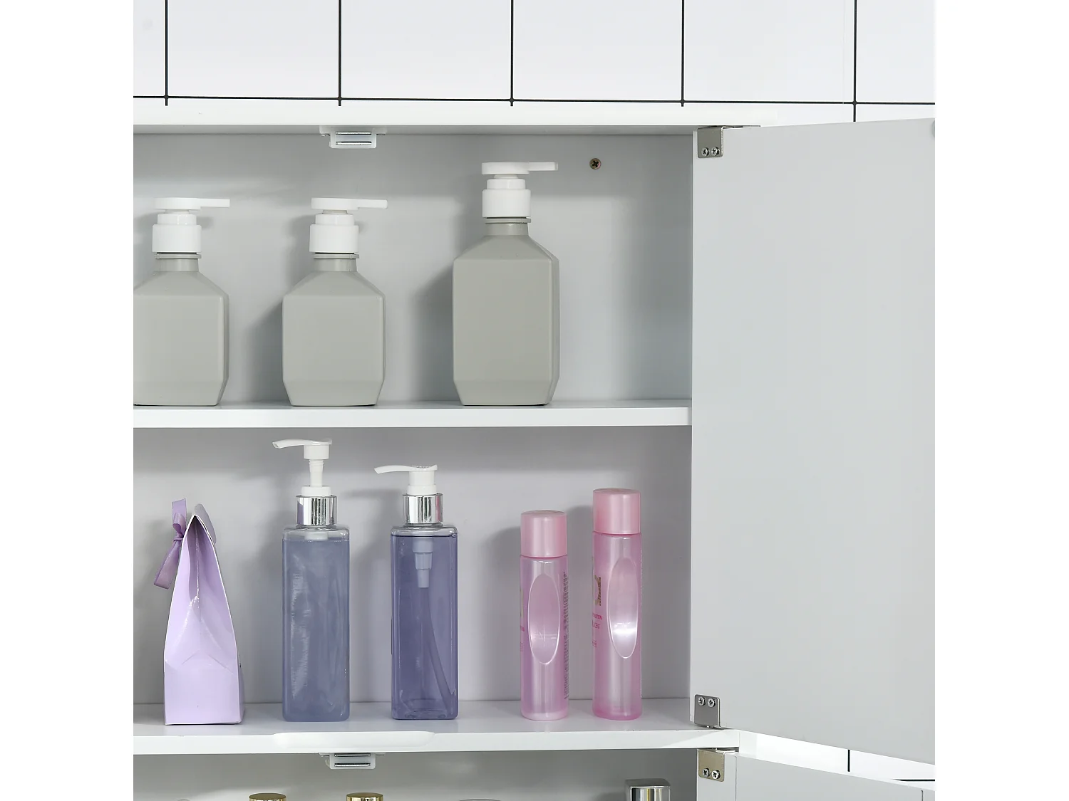 Mobiletto bagno pensile antine a specchio 55x17.5x60cm bianco