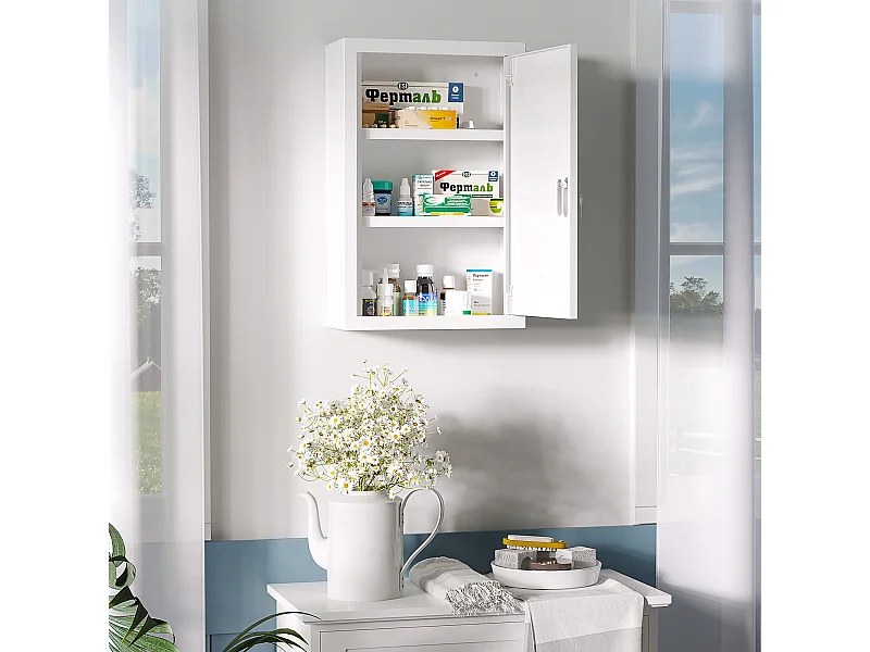 Armadietto medicinali a 3 ripiani in acciaio con 2 chiavi