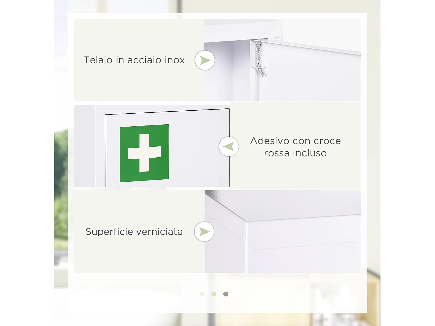 Armadietto medicinali a 3 ripiani in acciaio con 2 chiavi