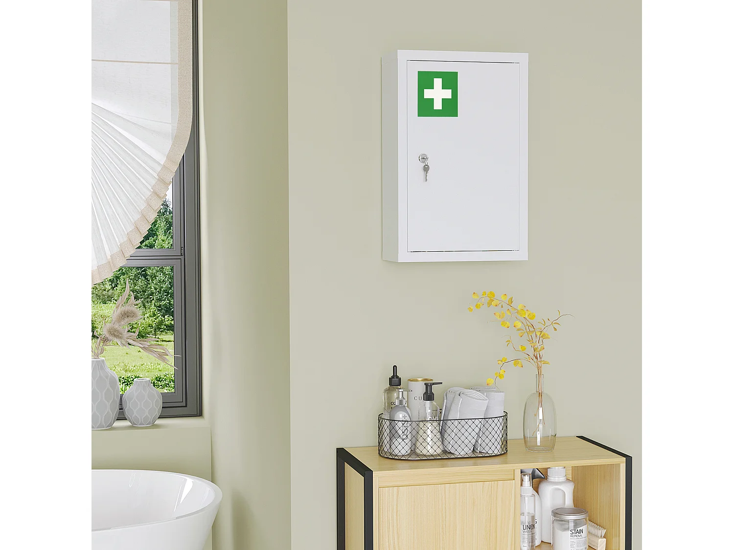 Armadietto medicinali a 3 ripiani in acciaio con 2 chiavi