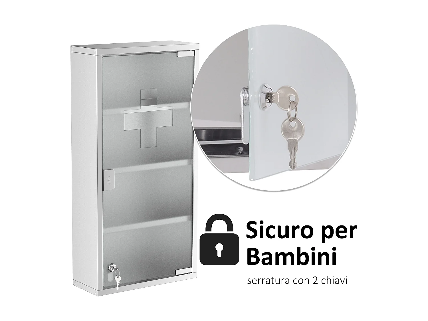 Armadietto cassetta per medicinali a 4 ripiani in acciaio inox