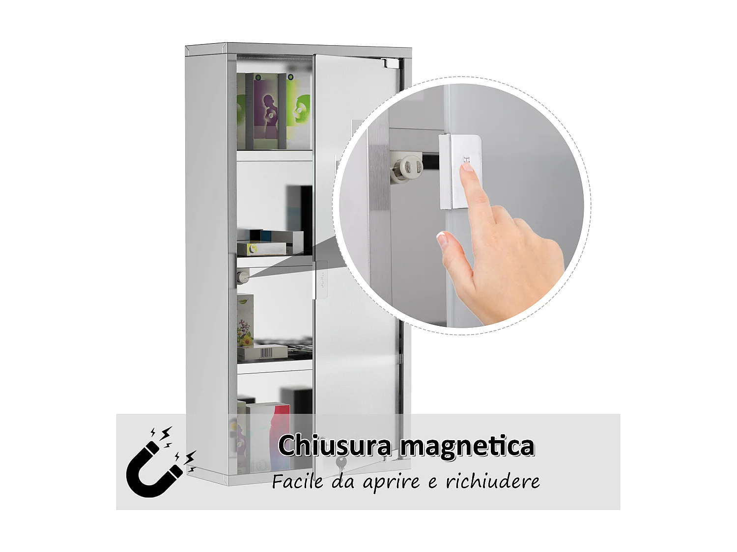 Armadietto cassetta per medicinali a 4 ripiani in acciaio inox