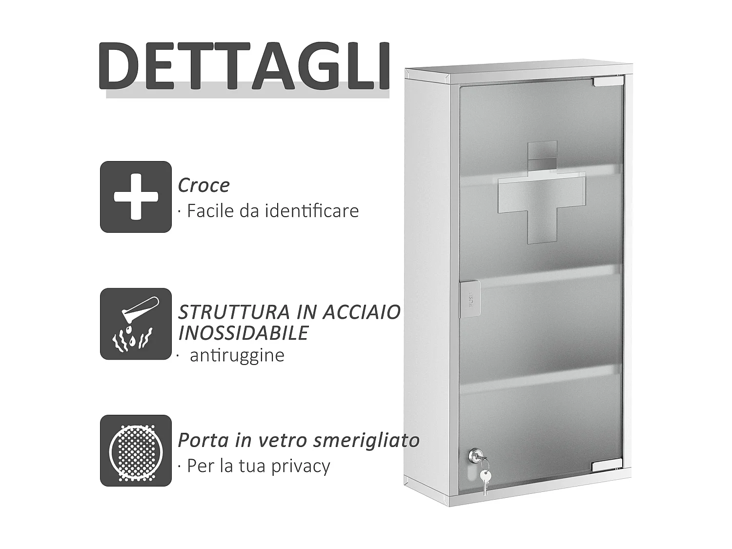 Armadietto cassetta per medicinali a 4 ripiani in acciaio inox