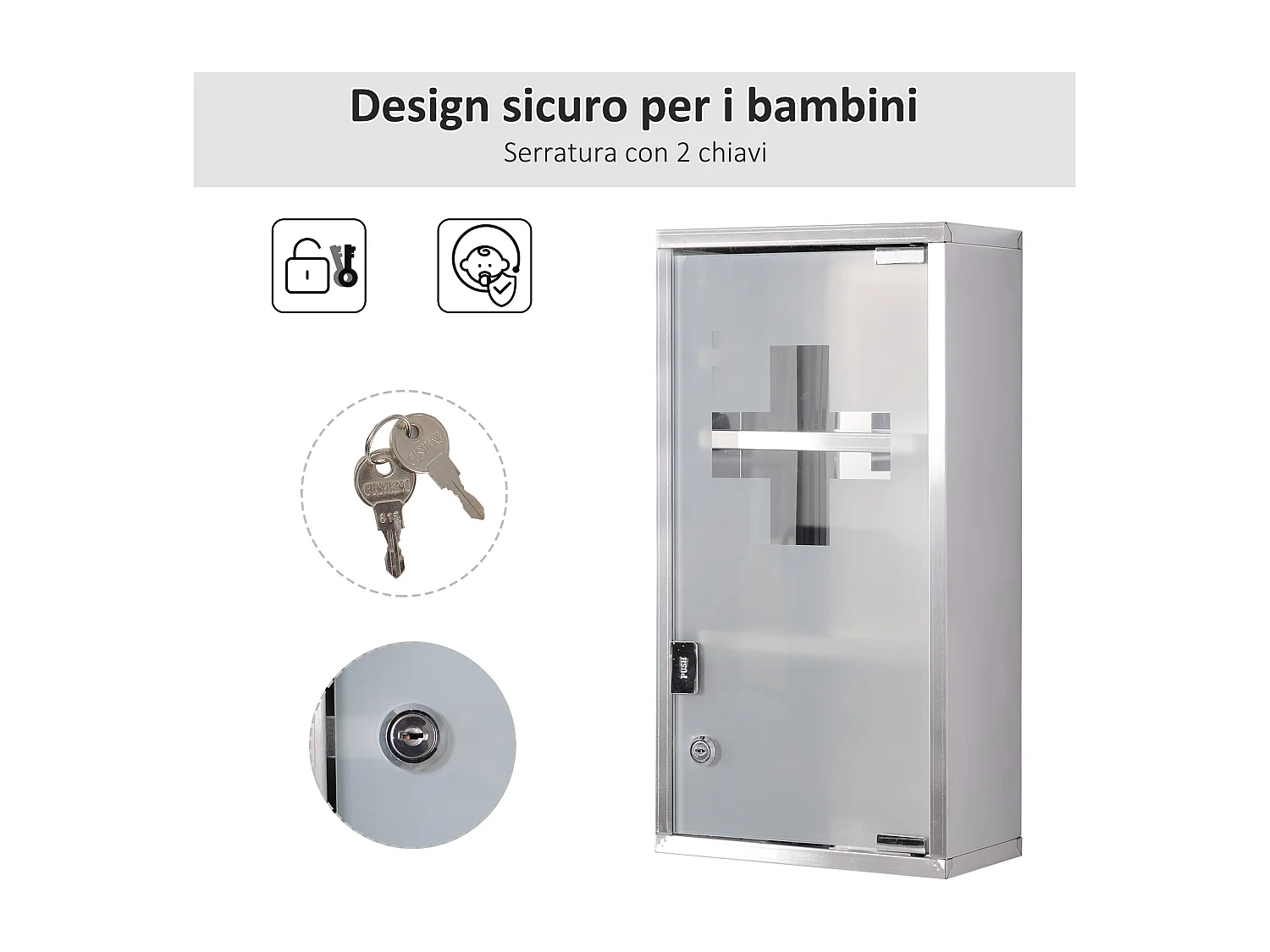 Armadietto porta medicinali con serratura e 2 chiavi in acciaio