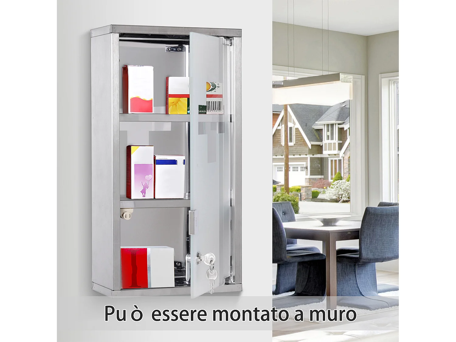 Armadietto porta medicinali con serratura e 2 chiavi in acciaio